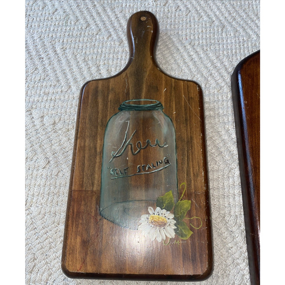 Vtg Hand Painted Folk Art Bundle Cutting Board Wooden Decorative Wall Art 70S - Picture 4 of 10